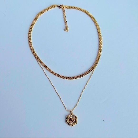 Nib - Souxmux, Double Layer Pendant Necklace - Gold Plated - Adjustable. - Picture 11 of 16
